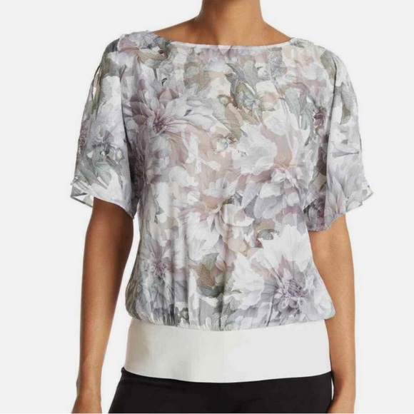 Ted Baker Clove Burnout Blouse with an elastic hem in a white floral print XL - Picture 1 of 11